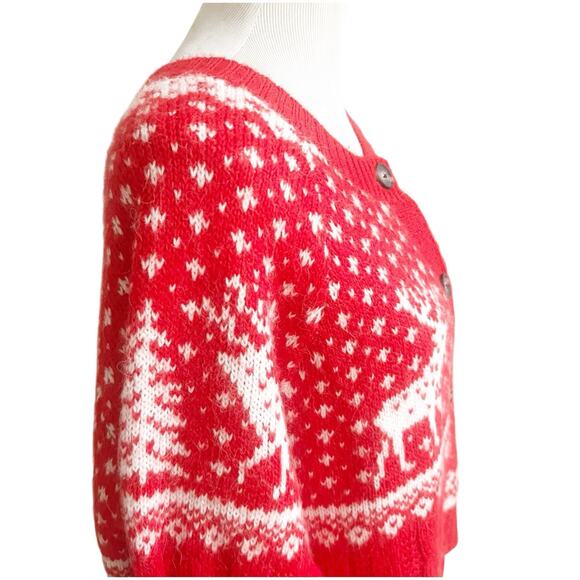 Old Navy NWT Women's Alpine Fair Isle Cardigan Sweater L Deer Trees Red White - Picture 5 of 12